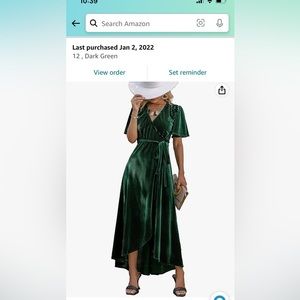 Dark Green Velvet Wrap Dress